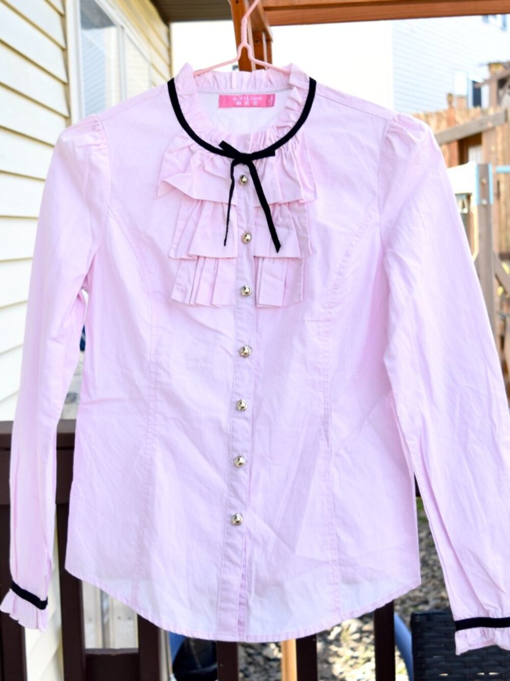 Pink Cotton Ruffle Long Sleeve Blouse - a. YiLian 阿依莲 Lolita Style